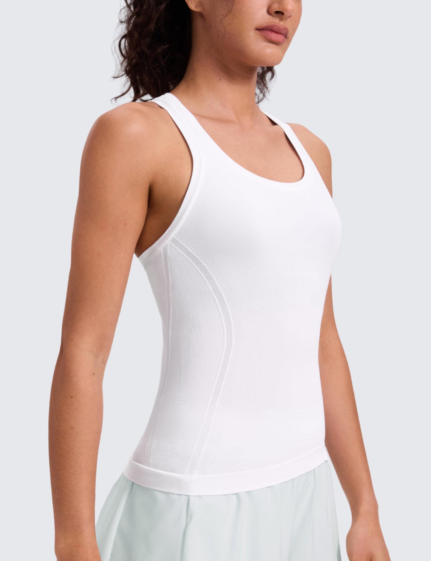 CRZ YOGA Seamless Racerback Tank Tops for Women - Gym Workout Athletic Running Sleeveless Shirts Breathable Scoop Neck White Small