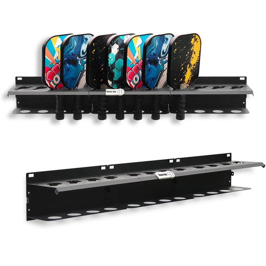 PRAMOON Pickleball Paddle Rack, 12-Paddle Holder, Multiple Racks are Spliced to Achieve Expansion, with Label to Track Next Up Players, Fence or Wall Mount, Steel, Black (3)