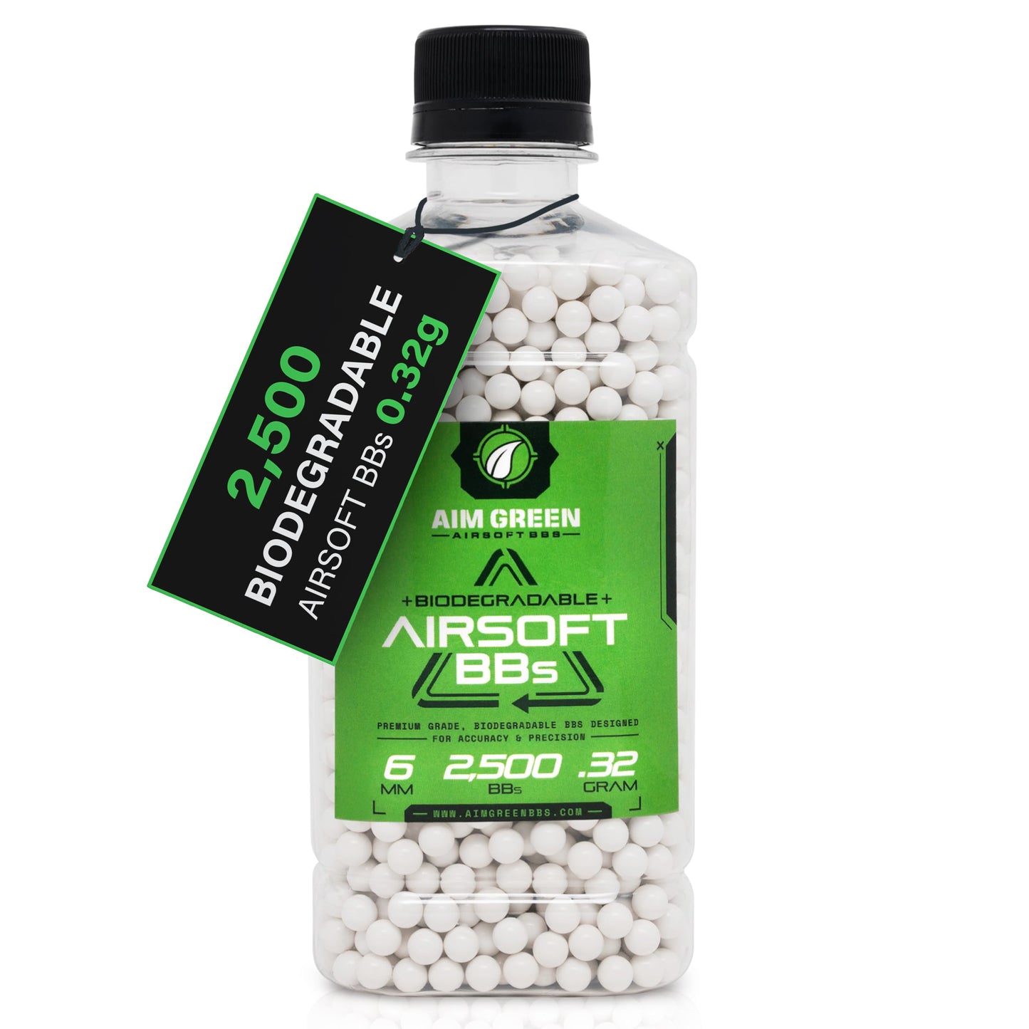 Aim Green Biodegradable Airsoft BBS, Premium-Grade 6mm Airsoft BBS, 20g, 25g, 32g, 36g, 40g, 2,500, 5,000, 10,000 Count