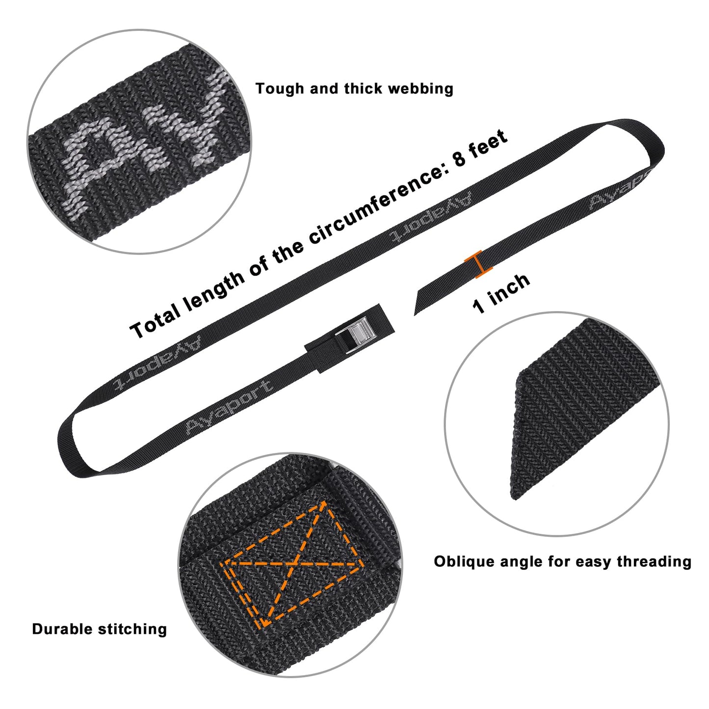 Ayaport Stainless Steel Cam Buckle Tie Down Lashing Straps 2500lbs Break Strength Heavy Duty Car Roof Rack Strap for Kayak, SUP, Surfboard, Cargo, Motorcycle, Truck, Boat, Dirt Bike