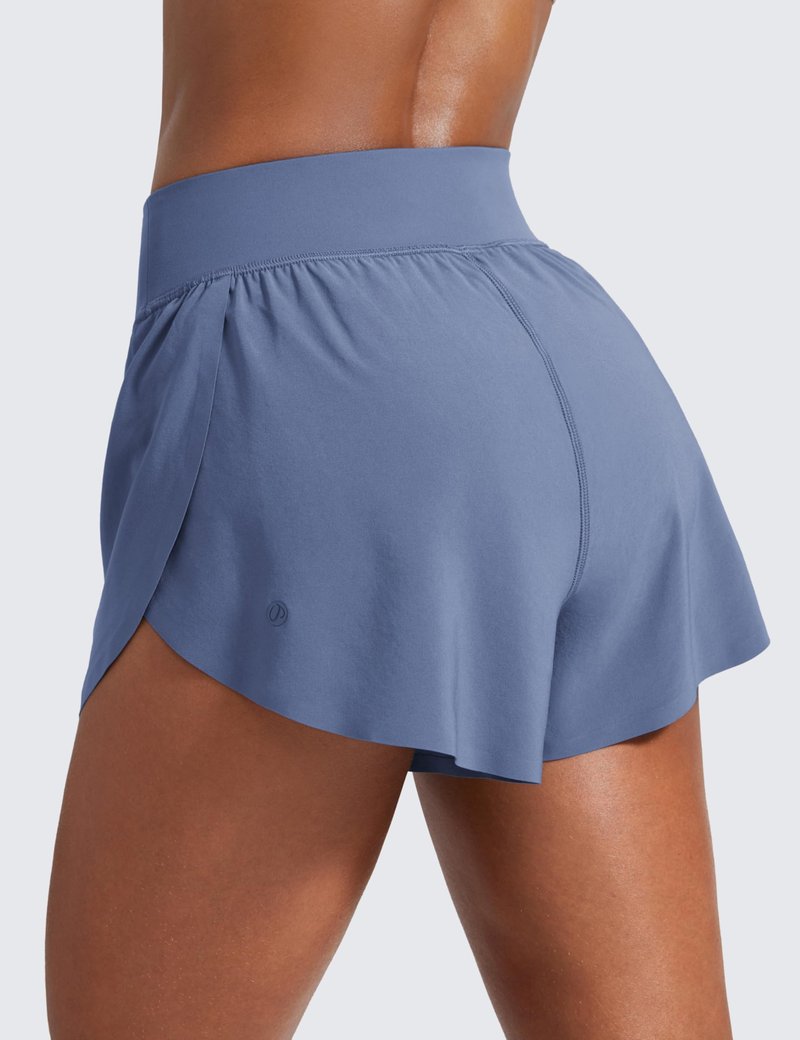 CRZ YOGA High Waisted Split Running Shorts for Women 3" - Comfy Mesh Liner for Workout Athletic GymTrack Quick Dry Oasis Blue X-Small