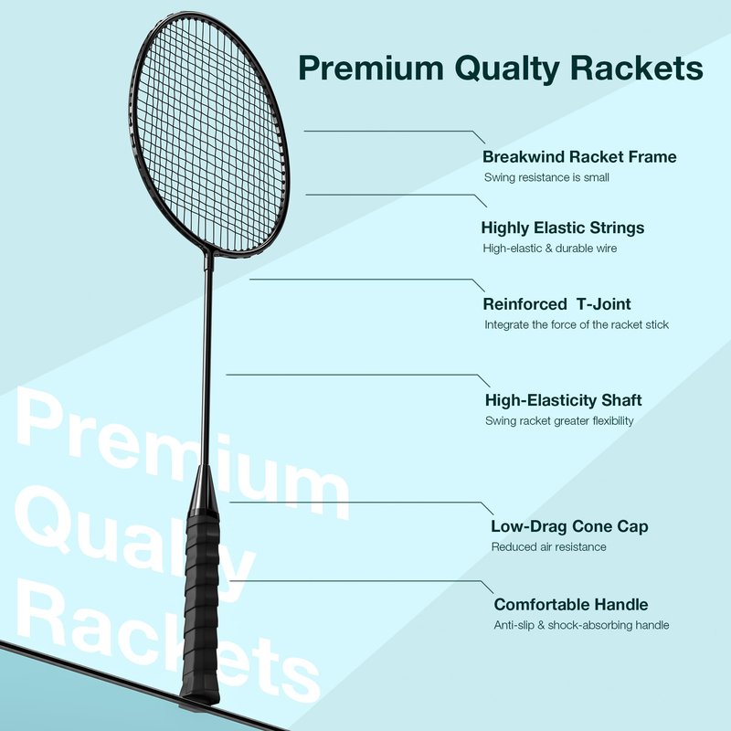 AboveGenius Badminton Rackets Set of 6 for Outdoor Backyard Games, Including 6 Rackets, 6 Nylon Badminton Shuttlecocks, Lightweight Badminton Racquets for Beginners