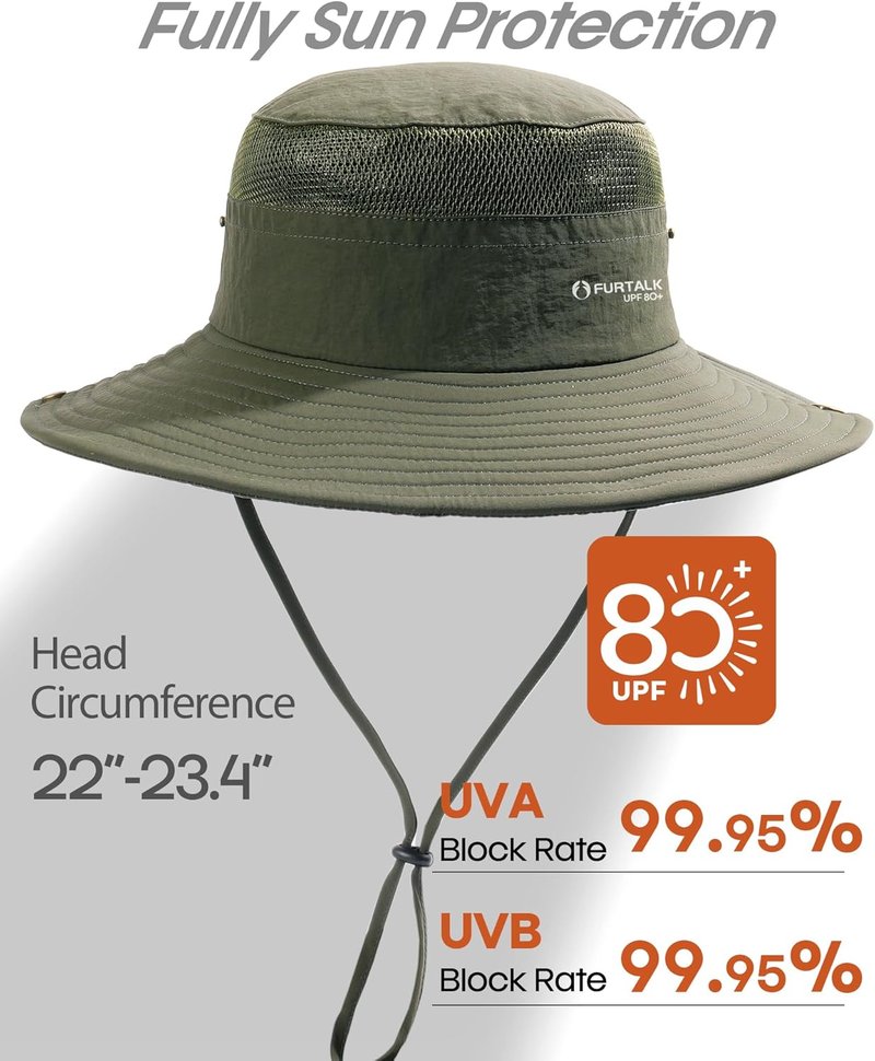 FURTALK Sun Hats for Men & Women | UPF 80+ Breathable Wide Brim Fishing & Hiking Bucket Hat