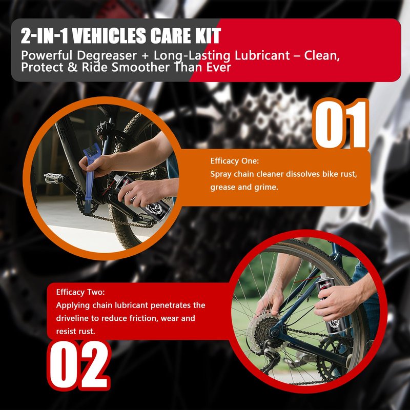 Lamsen Chain Cleaner Kit, Professional Bike Chain Cleaner Set, Motorcycle Cleaning Kit with Chain Cleaner & Chain Lube Including Brushes and Gloves for Cleaning and Maintain All Bicycles (1 Pack)