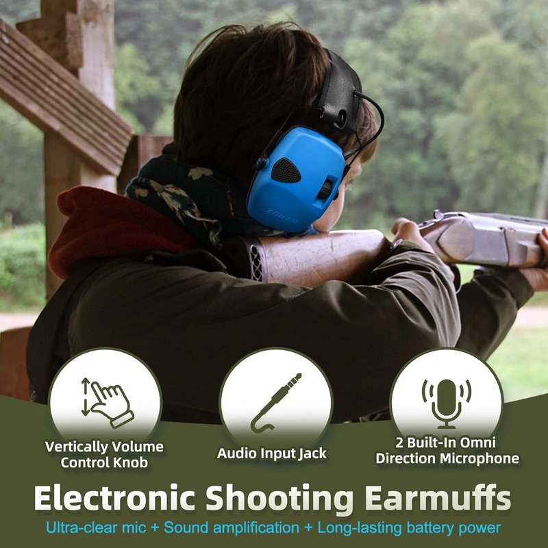 ZOHAN EM054 Electronic Shooting Ear Protection - 4X Sound Amplification, Slim Active Noise Reduction Earmuffs for Gun Range