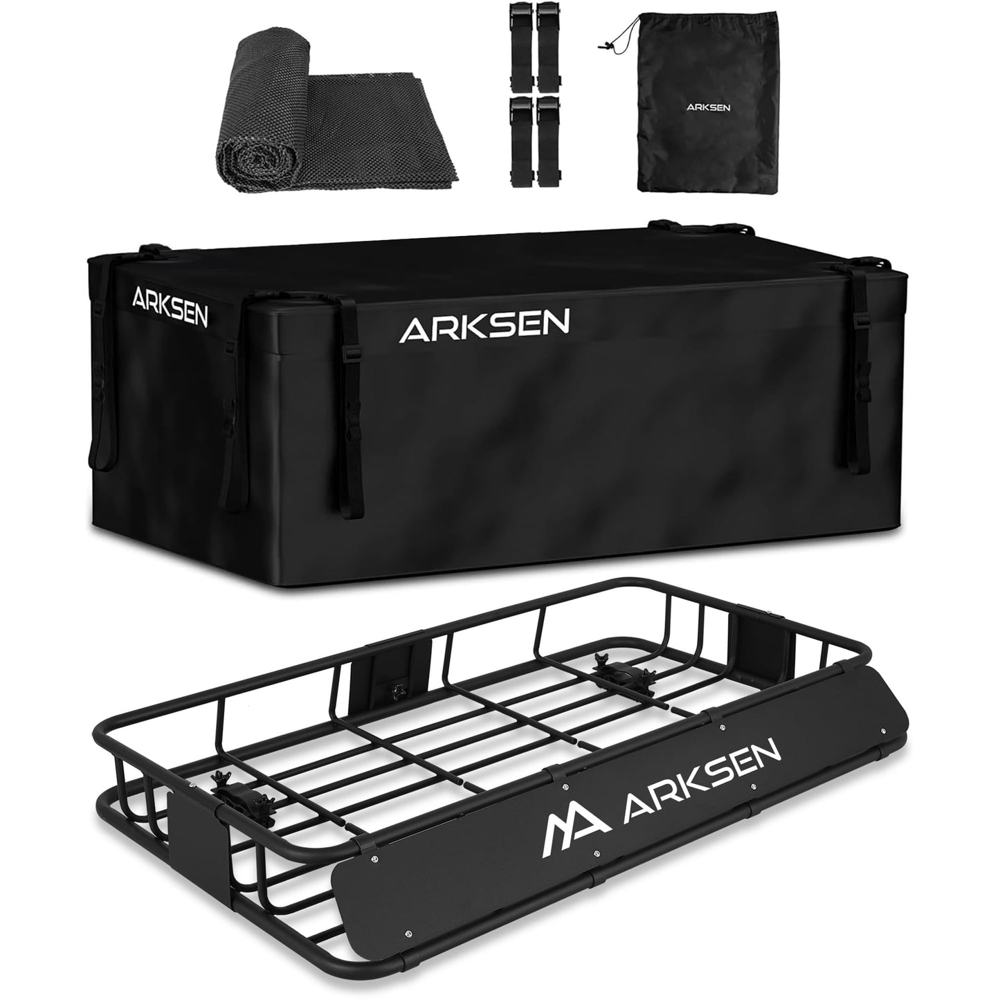 ARKSEN 30 x 50 x 6 Inch Universal Extra Wide 150LB Heavy Duty Roof Rack Cargo with 500D PVC Waterproof Cargo Bag, Car Top Luggage Holder Carrier Basket for SUV, Truck, & Car Steel Construction