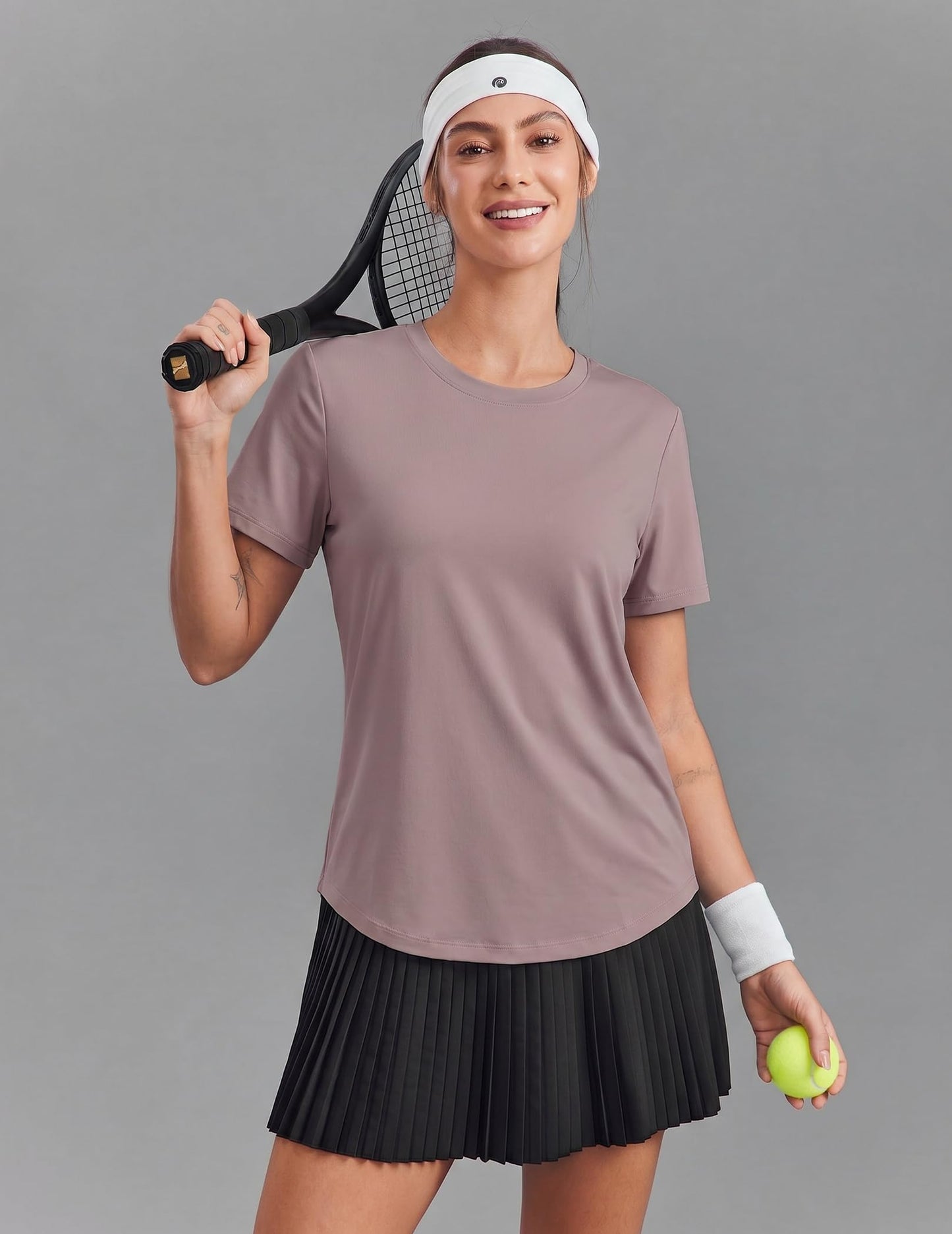 PINSPARK Soft Quick Dry Womens Workout Tops UPF 50+ Sun Shirt Short Sleeve Crew Neck Athletic Shirts for Casual Running Yoga Travel,Warm Tan X-Large