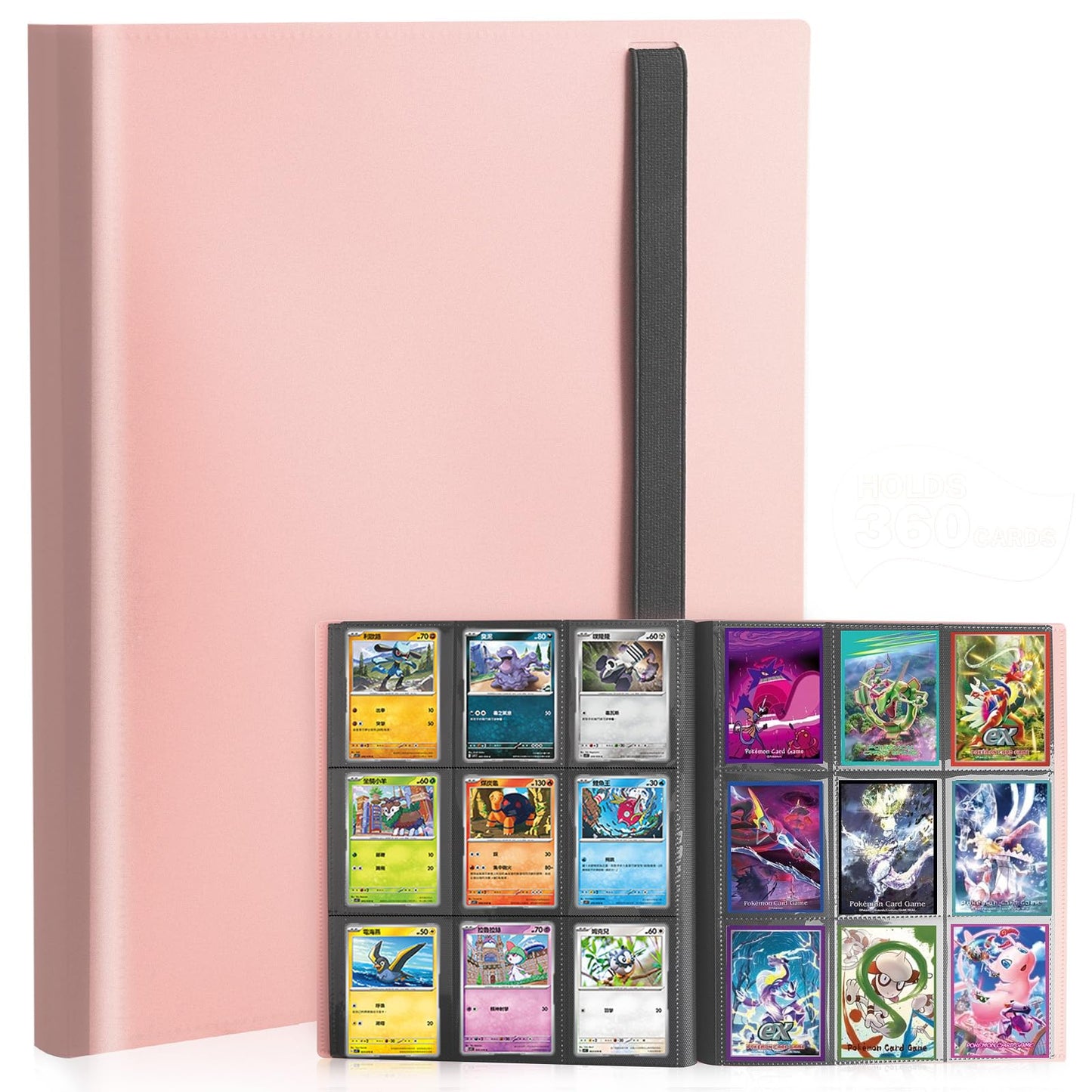 Card Binder, 9 Pocket Trading Card Album Folder, 20 Pages, 360 Card Capacity Sports Card Binder, Premium Card Binders Compatible with MTG, TCG, Baseball Cards (Pink)