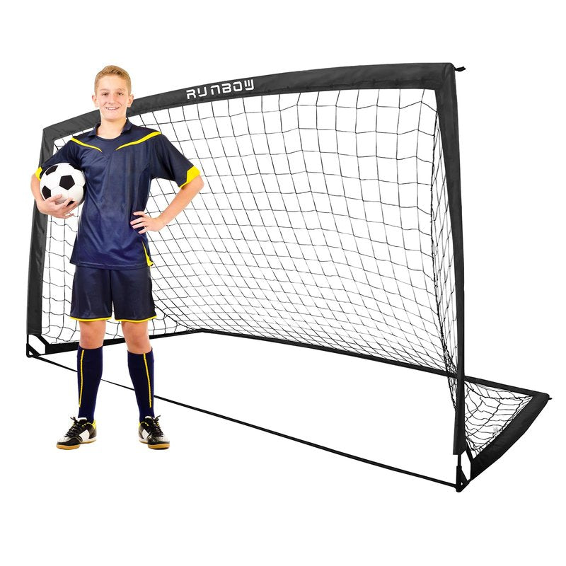 RUNBOW 9x5 ft Portable Kids Soccer Goal for Backyard Adult Junior Large Practice Soccer Net with Carry Bag (9x5FT, 1 Pack, Black)