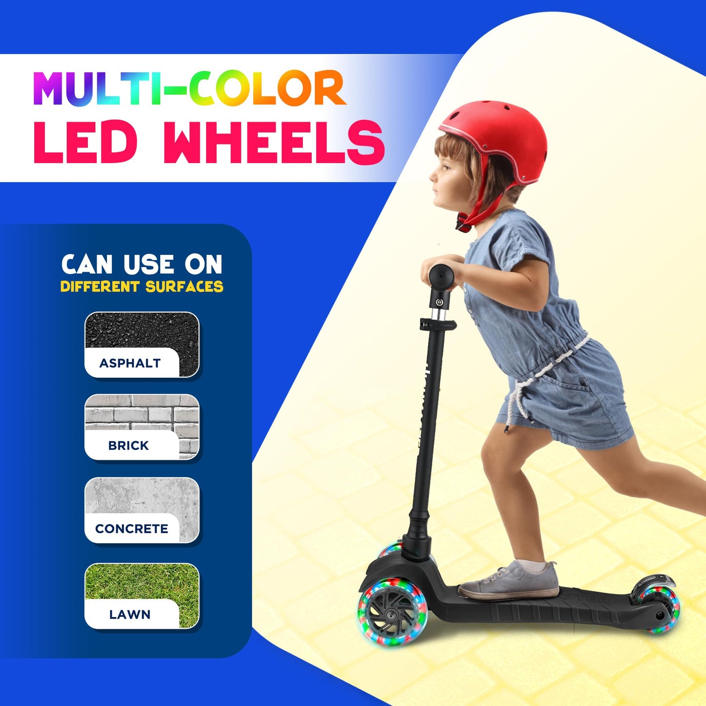 HighMaster Kids Scooter – 3 Wheel Kick Scooter for Children and Toddlers – Adjustable Handlebar with LED Wheel Lights – Indoor and Outdoor Fun (Black)