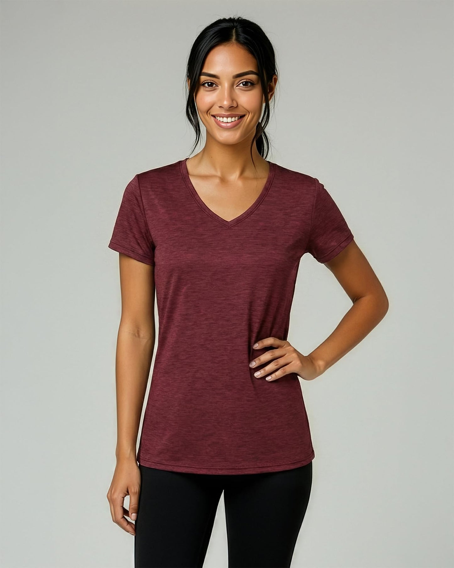 Real Essentials 5 Pack: Women's Dry-Fit Short Sleeve V Neck T Shirt Workout Fitness Yoga Top Tee, Set 2, XXL