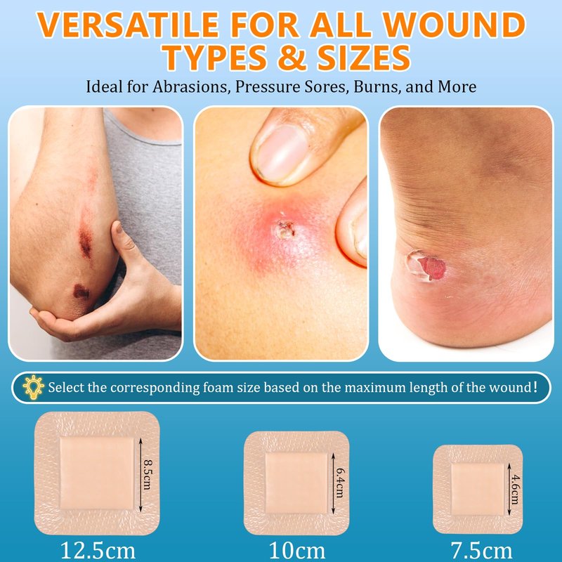 OUJEALEE Silicone Foam Dressing with Border - 5 Pack | Ultra-Gentle Skin Adhesive | Super Absorbent Wound Pad | Sterile & Waterproof | Pain-Free Removal for Sensitive Skin (5" x 5")