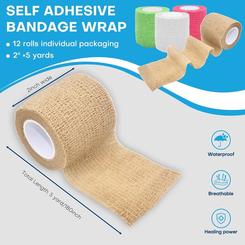 Self-Adhesive Bandage Wrap - 2 Inch x 5 Yards | Skin Color Cohesive Athletic Tape for Medical First Aid & Injury Support