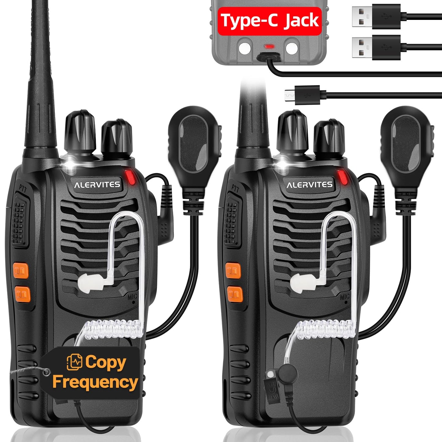 Radios Walkie Talkies Long Range for Adults,Rechargeable Walkie Talkies with Earpiece Two Way Radio 2 Way Radio Walky Talky Copy Frequency with Flashlight,USB-C Charger for Camping Hunting (2 Pack)