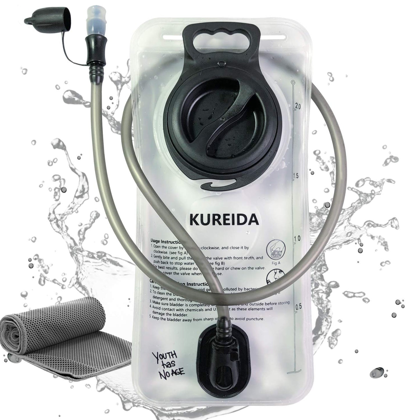 KUREIDA Hydration Bladder 2 Liter Leak Proof Water Reservoir,BPA Free,Wide Opening,Military Water Bladder Combined with Hydration Backpacks for Biking Hiking Running Camping Climbing,White