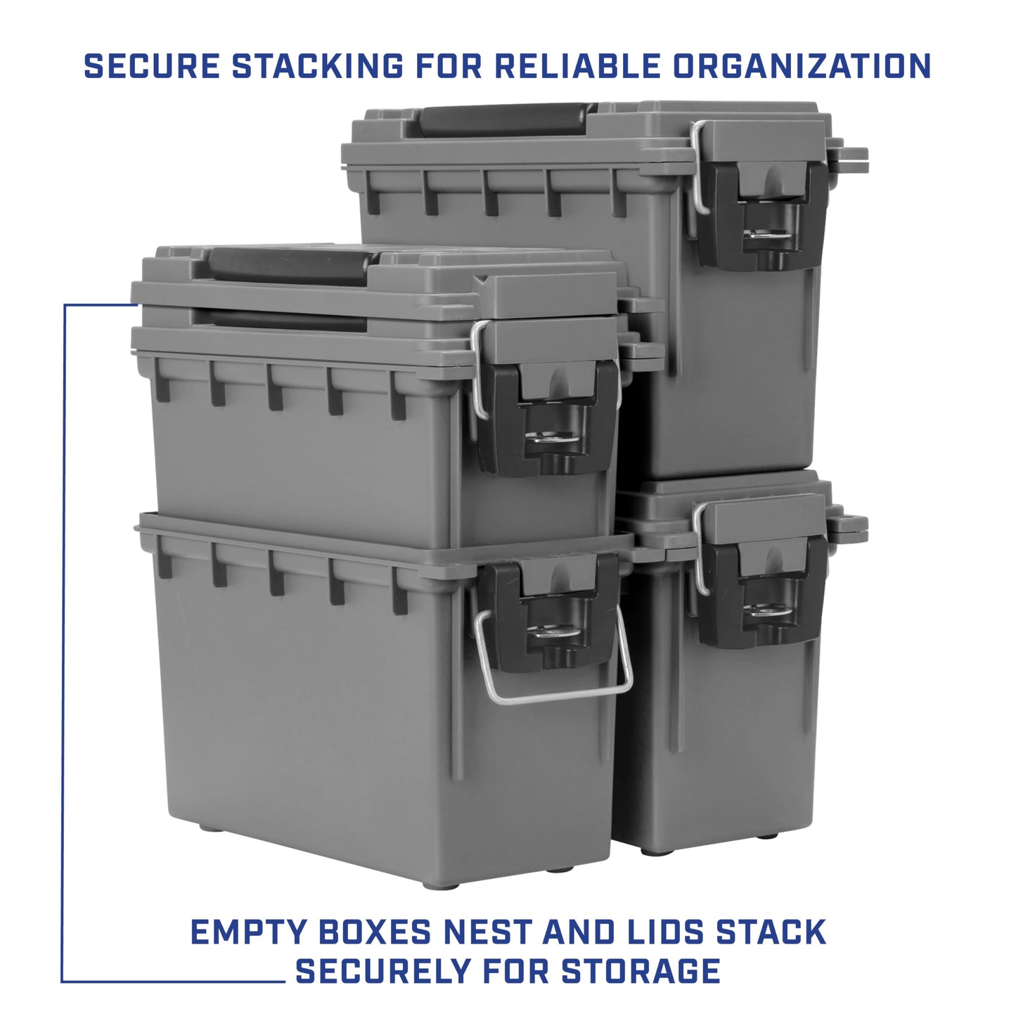 Sheffield Ammo Box Made in USA, Stackable Lockable Ammo Storage Box, Gray