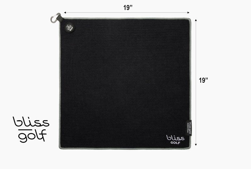 Bliss Golf Magnetic Golf Towel | Premium Microfiber Towel | Industrial Strength Magnet Attaches to Golf Carts and Clubs | Deep Waffle Pockets | Bag Buckle | Stylish and Convenient (Black)