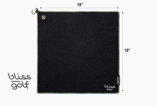 Bliss Golf Magnetic Golf Towel | Premium Microfiber Towel | Industrial Strength Magnet Attaches to Golf Carts and Clubs | Deep Waffle Pockets | Bag Buckle | Stylish and Convenient (Black)