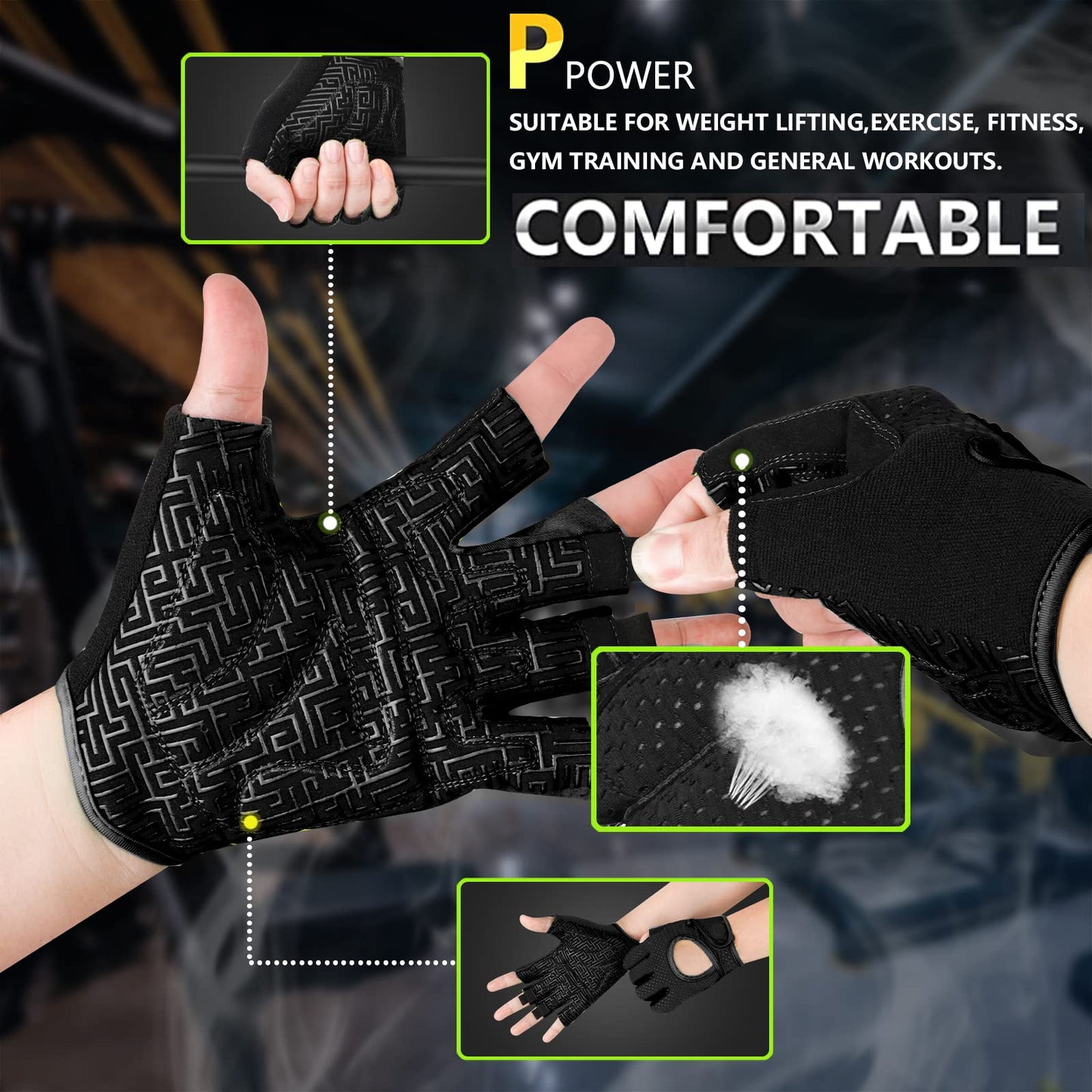 MOREOK Workout Gloves for Men/Women- [3/4 Finger] [Curved Open Back] Weight Lifting Gloves Gym Gloves for Weightlifting,Exercise,Training,Pull ups,Fitness and Rowing -L