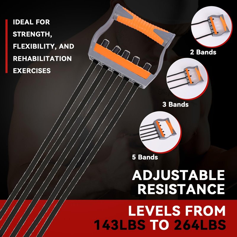 Adjustable Chest Expander with 5 Removable Tubes, 4 Resistance Levels Forearm Strengthener Arm Trainer for Chest Back Shoulder Muscles, Home Gym Upper Body Workout Equipment for Men Women