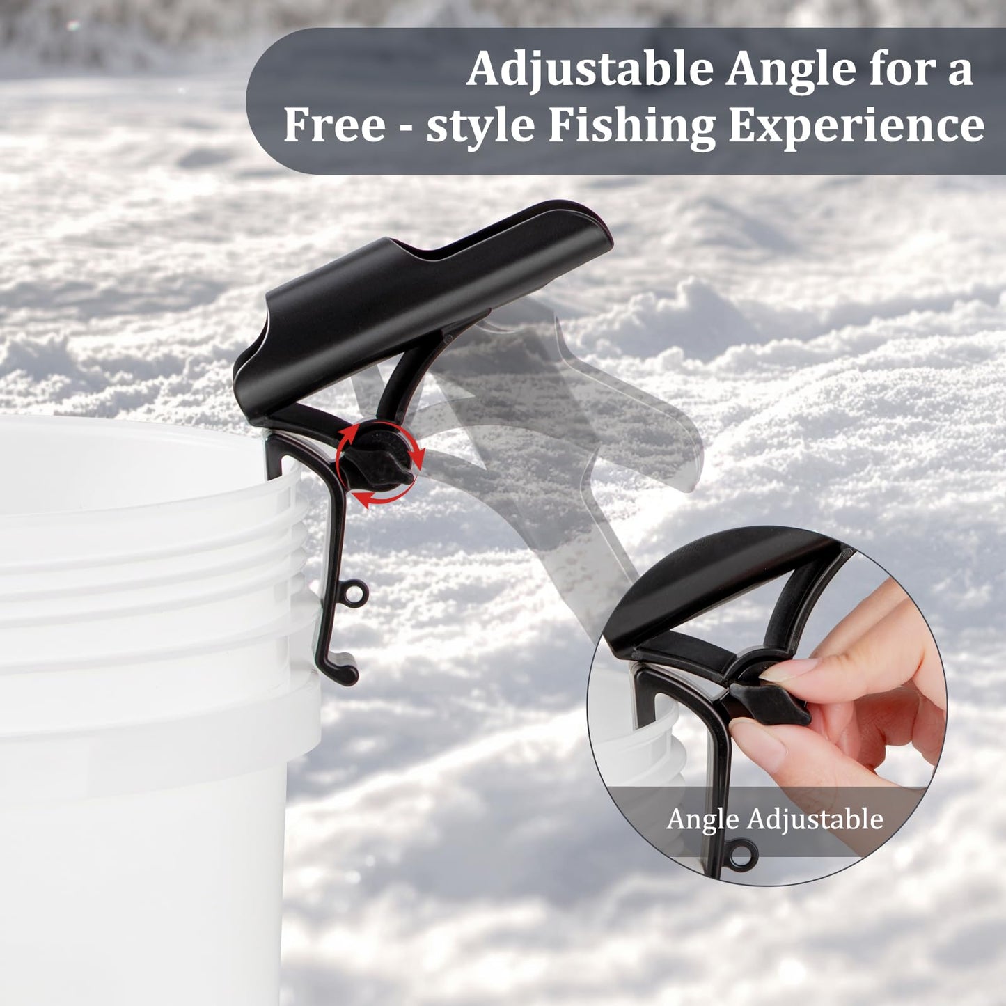 Huntury Adjustable Bucket Rod Holder for Ice Fishing, Clip On Mount, Foldable, Adjustable Angle, Ice Fishing Accessories, Ice Fishing Gear and Equiment, 4" Adjustable