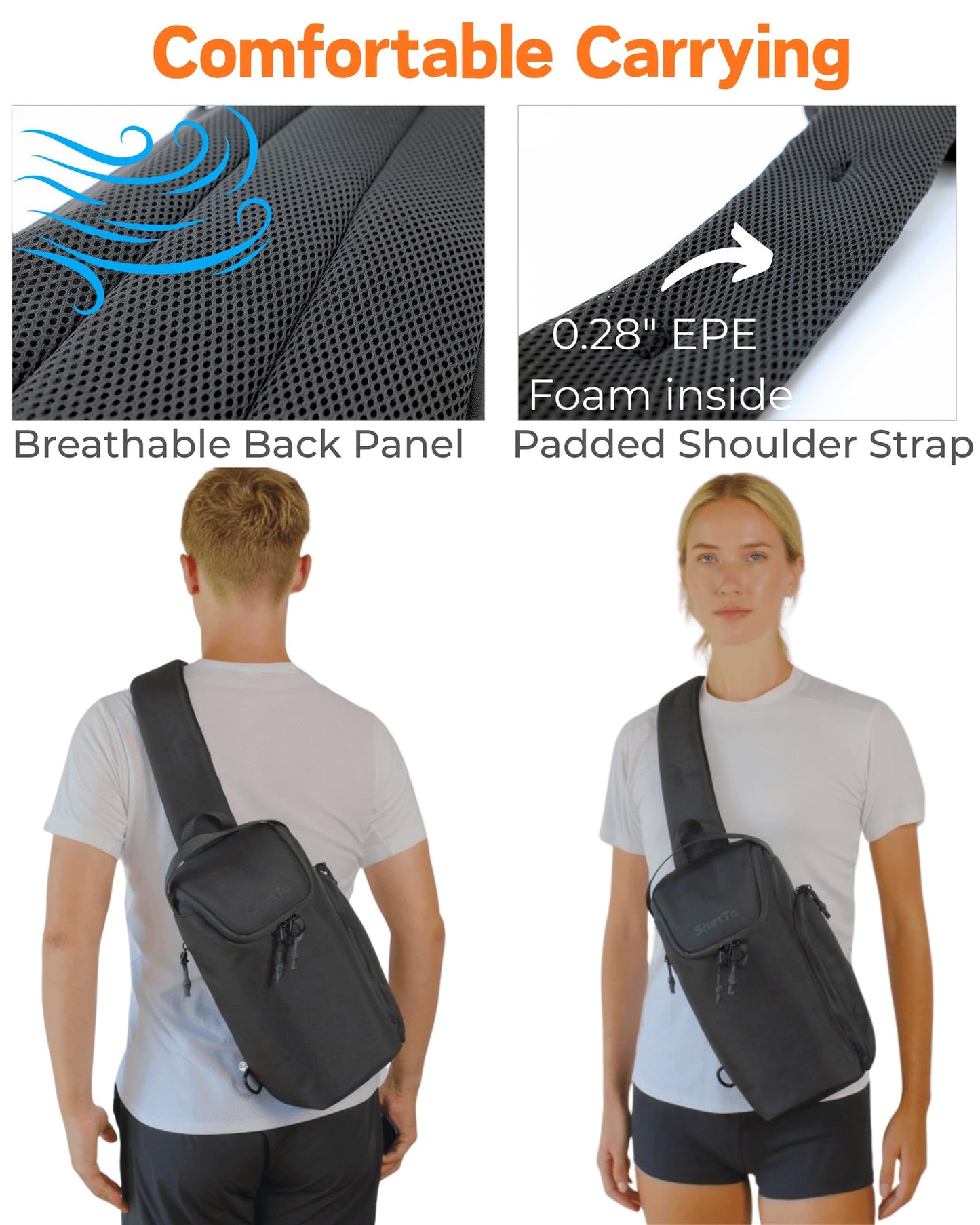 SmrtTo Sling Bag Crossbody Chest Bag, Fits 8.3" iPad Mini, Durable 1680D Fabric Travel Bag with Protective EPE Padding, Water Resistant Tech Sling for Men Women