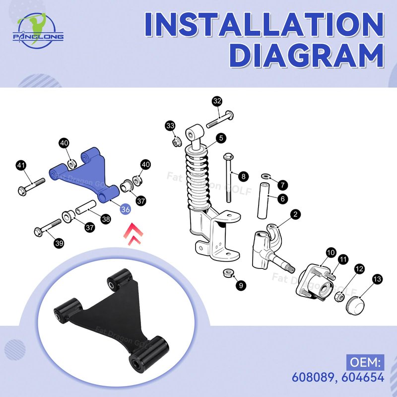 Panglong EZGO RXV Front Control A-Arm Assembly, Front Suspension A-Arm with Bushings and Sleeve-1PC, Suitable for 2008-up EZ GO RXV Gas and Electric Golf Cart, Replace OEM# 608089, 604654