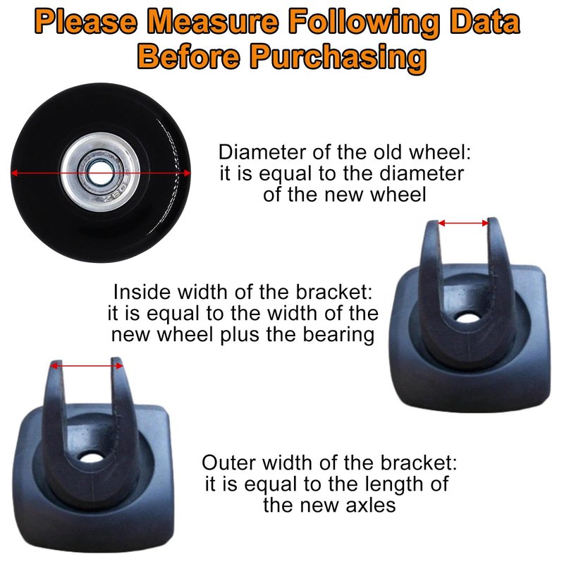 ZHMEINA 50mm x 18mm Luggage Wheels Replacement Set, Suitcase Replacement Wheels, Set of 4 PU Roller Swivel Wheel with Bearing ID 6mm, Axles 32mm & 36mm, for Trolley Carry-on Roller Travel Bags
