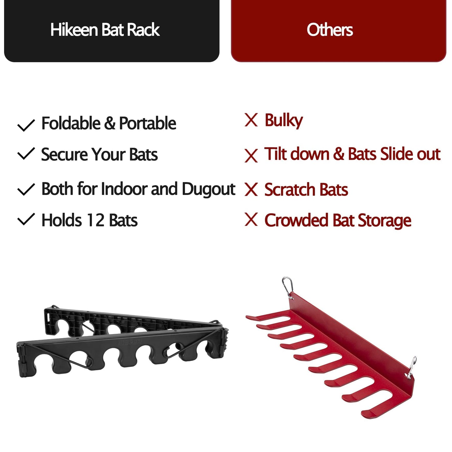 Hikeen Baseball Bat Rack Dugout Organizer Bat Holder for Storage 12 Bats, Foldable
