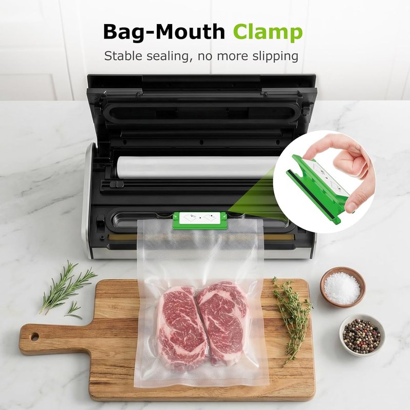 Bonsenkitchen Vacuum Sealer - One-Hand Operation Food Sealing Machine with Digital Timer & Built-In Cutter | Includes 1 Roll Bag & 10 Pre-Cut Bags