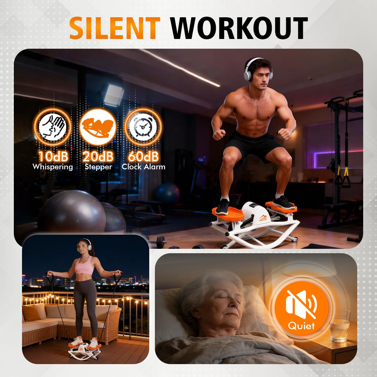 IWVE Rocking Stepper for Exercise at Home, Side-to-Side 3D Motion Stair Machine with Resistance Bands, Quiet Low-Impact Cardio Trainer, 380 lb Capacity