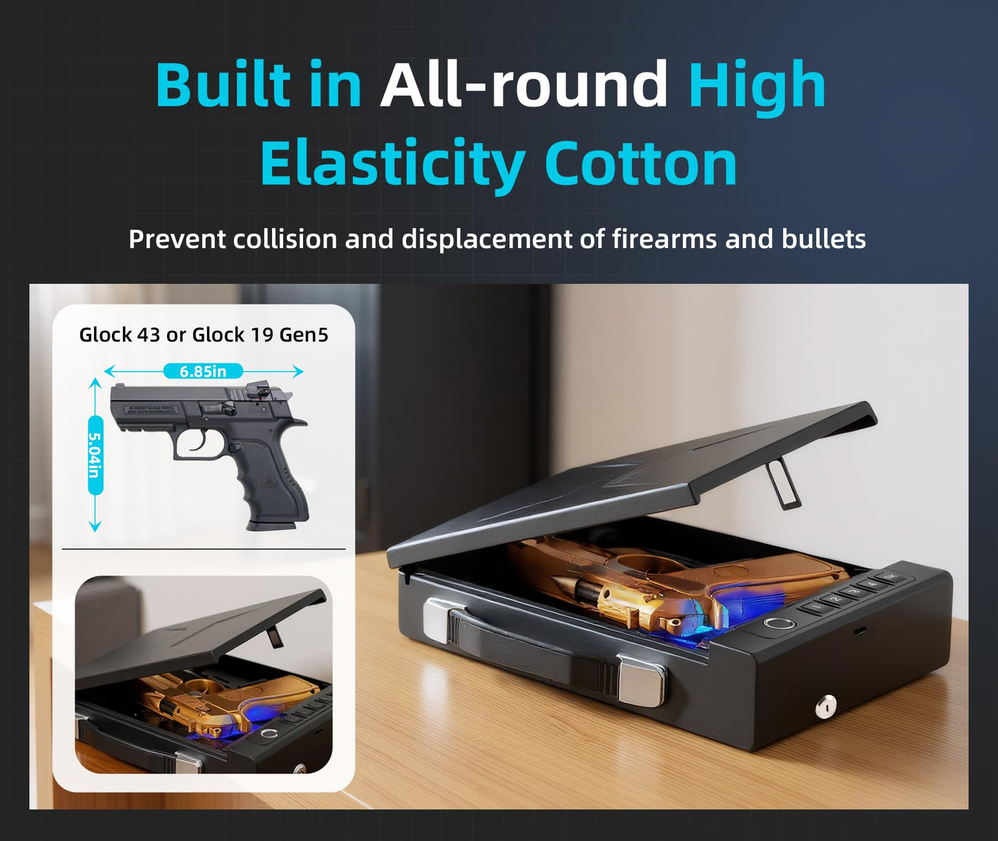 Biometric Gun Safe for Handgun with Handle – 4 Unlocking Ways (APP, Fingerprint, PIN, Key) with Sound Alert – Smart Storage for Cloakroom, Living Room, Bedroom Nightstand and Car