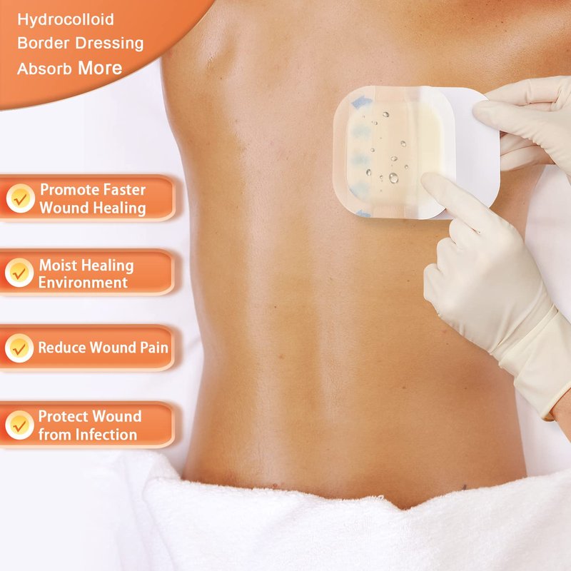 Hydrocolloid Bandage, Hydrocolloid Wound Dressing with Border 4''x4'' for Light to Medium Exudate Wound, Pressure Ulcer, Bed Sore, Surgical Wound,Superficial Wound, 10 Pack by EalionMed