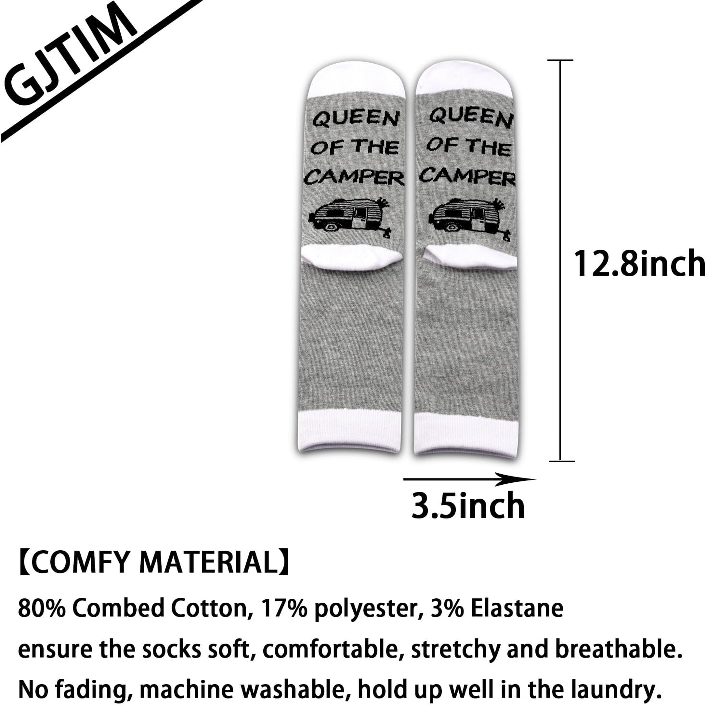 Queen of the Camper Socks Outdoor Camping Camper Girls Novelty Socks RV Gift Happy Camper Gift King of The Camper (Camper Queen)