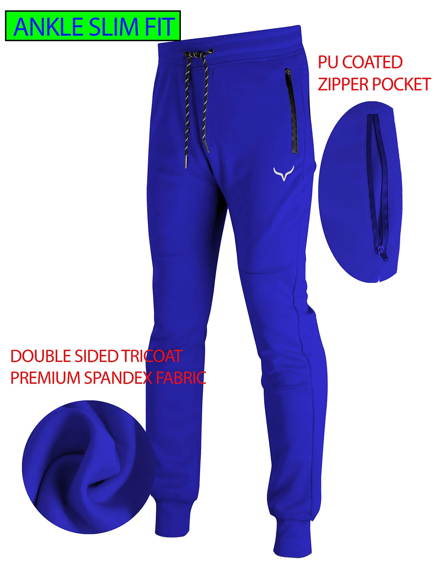 Screenshot Sports-A4050 Mens Premium Spandex Stretch Lightweight Tech Fleece Pants - Athletic Jogger Fitness Workout Gym Zipper Pockets Sweatpants-Royal-Medium