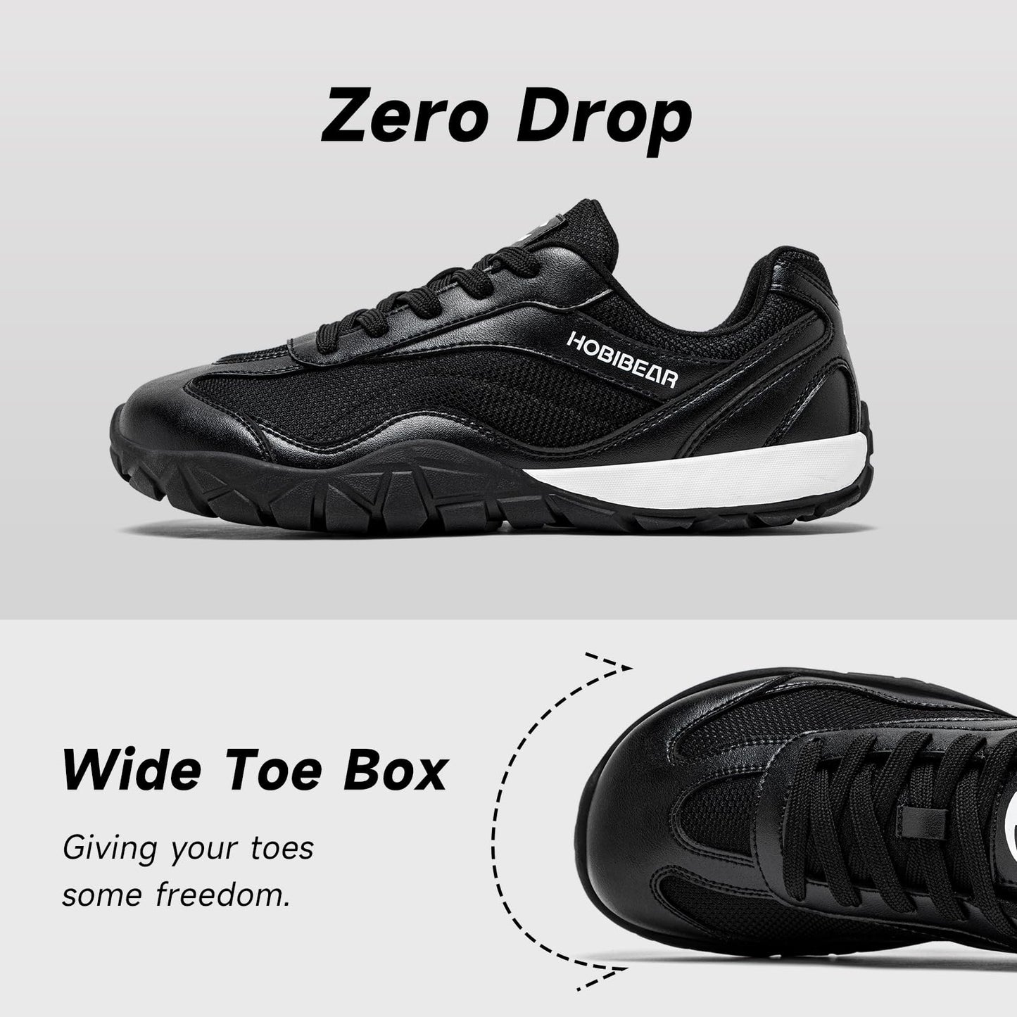 HOBIBEAR Fashion Minimalist Barefoot Shoes for Women Wide Toe Box & Zero Drop Sole | Lightweight Sneakers for Workouts & Walking Black