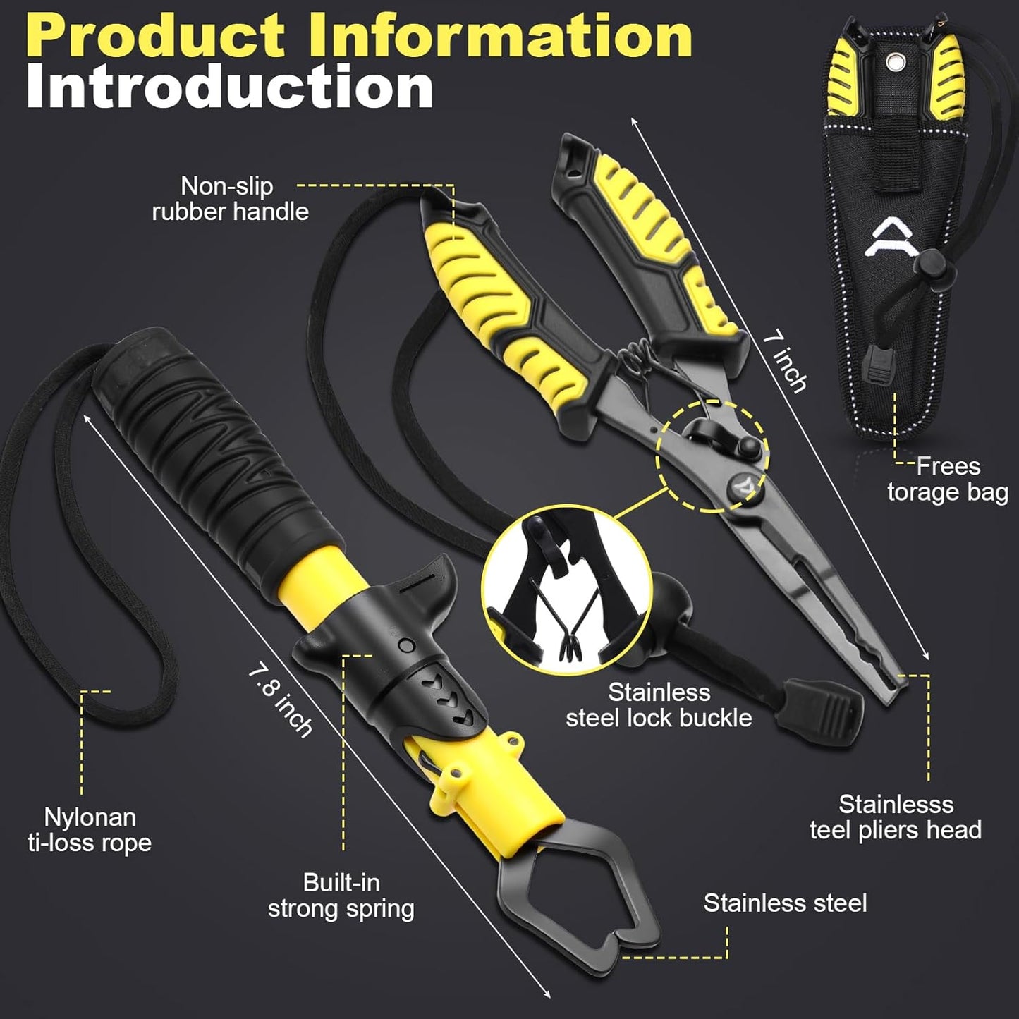 Fishing Lip Gripper Pliers - Stainless Steel Multifunction Tool Kit with Lanyard | Perfect for Fly Fishing & Easter Gifts