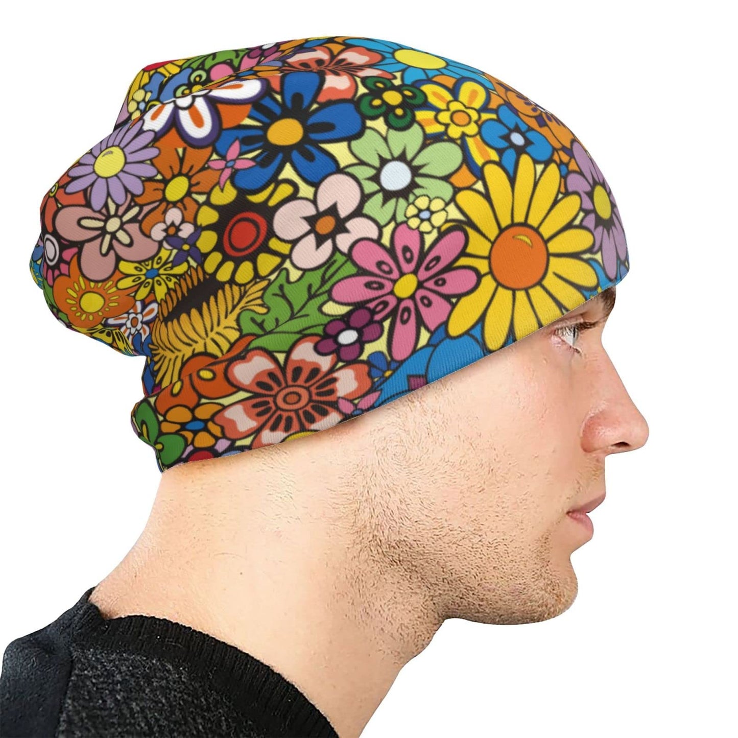 Colorful Trippy Mandala Beanie Hat Slouchy Beanies Cap Stretch Scarf Head Wrap Winter Knit Soft Hats for Men Women