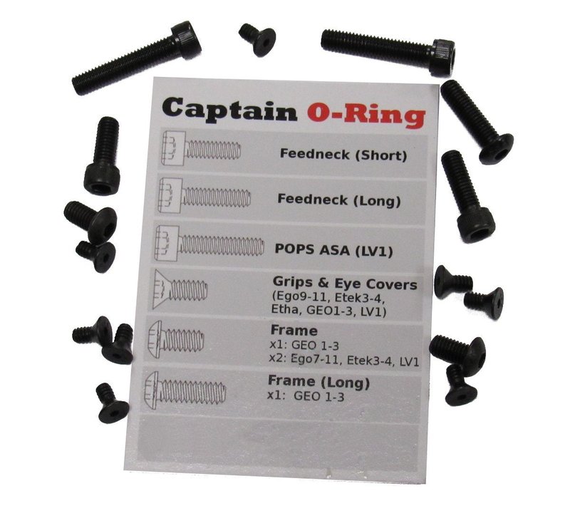 Captain O-Ring Ego 9-11, Etek 3-5, Etha, LV1/LVR, CS1/CSR, GEO 1-3.5, GTEK, GTEK 160R Blackout Screw kit