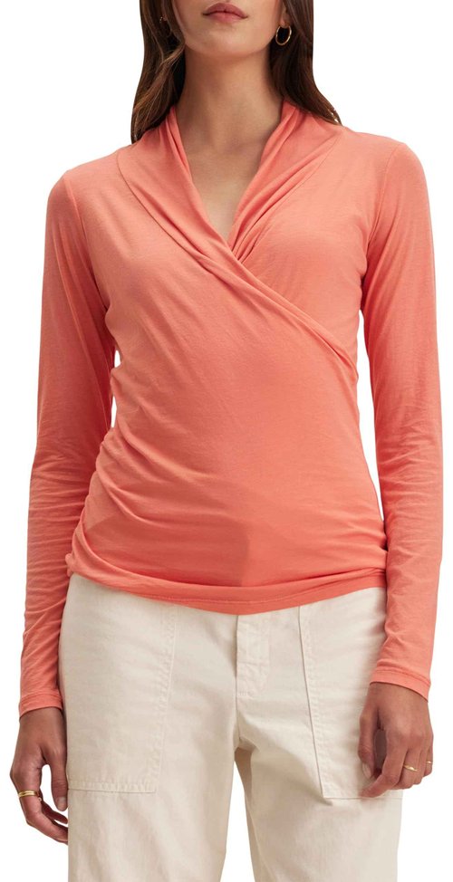 VELVET BY GRAHAM & SPENCER Women's Meri Long Sleeve Gauzy Whisper T Shirt, Camellia, Small