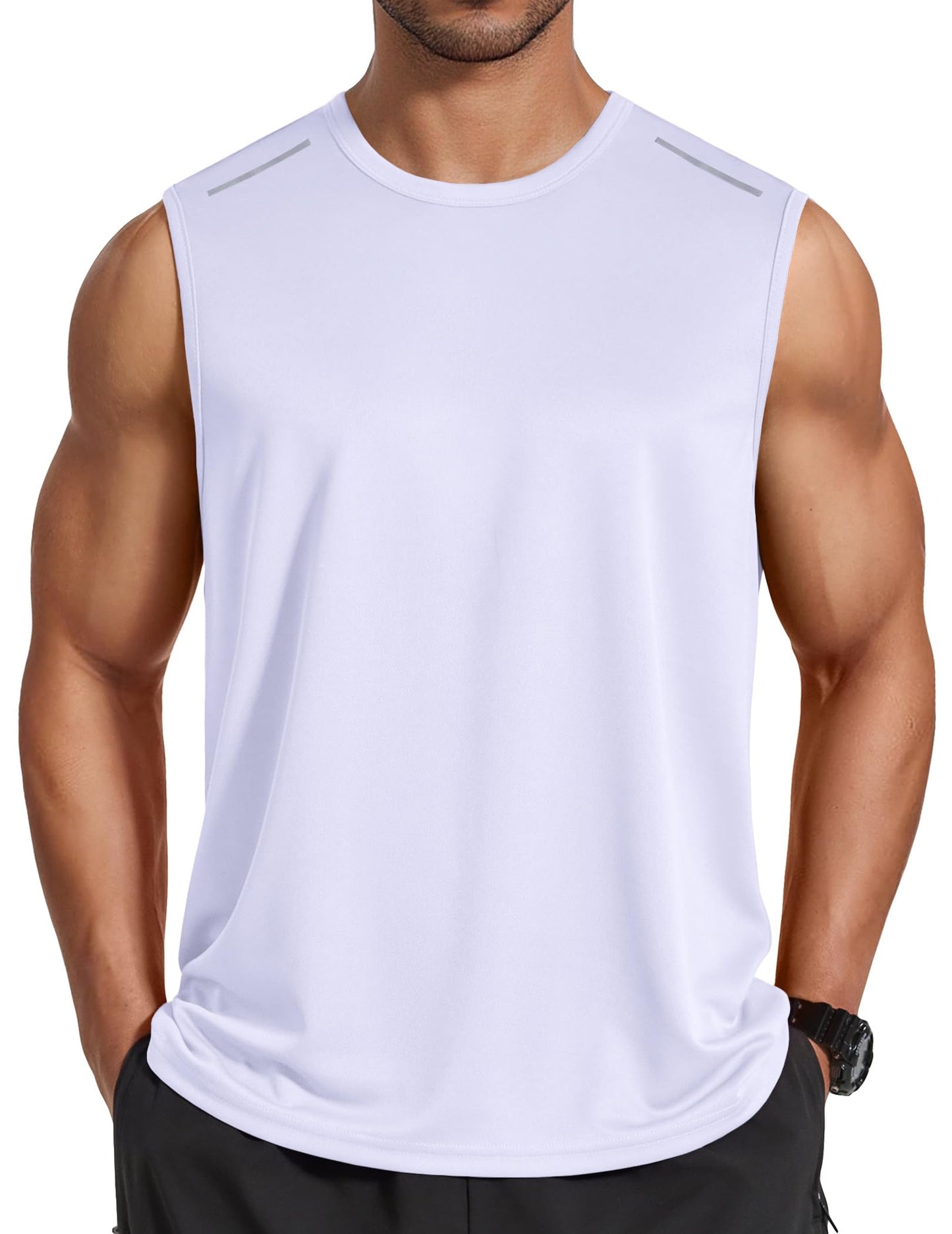 COOFANDY Men Sleeveless Workout T Shirts Muscle Tank Tops for Men Gym Shirts White Summer Athletic Running Tanks L
