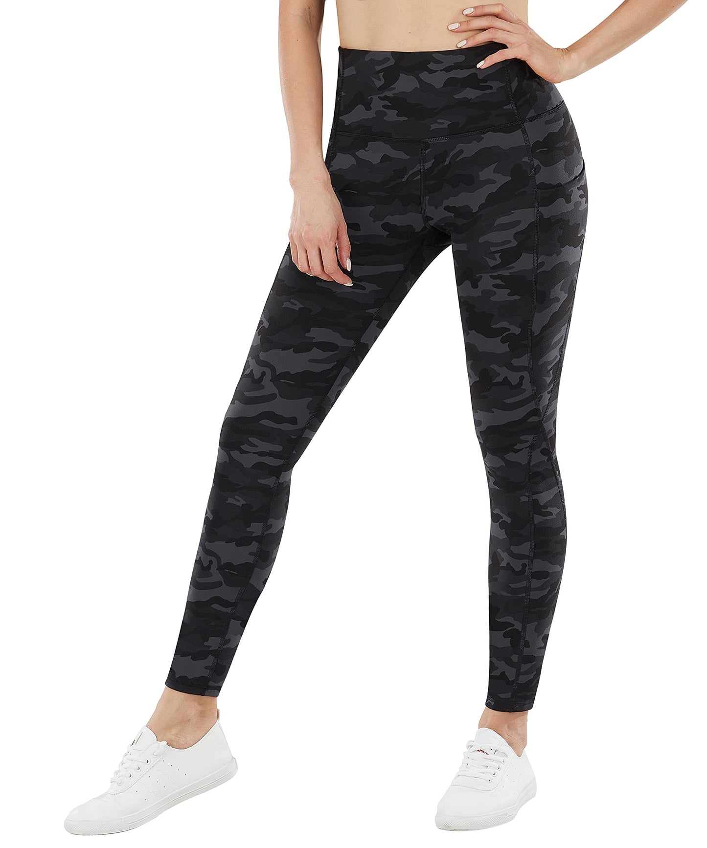 PHISOCKAT Women's Fleece Lined Winter Leggings High Waisted Thermal Warm Yoga Pants with Pockets (Black Camo(Fleece Lined), X-Small)