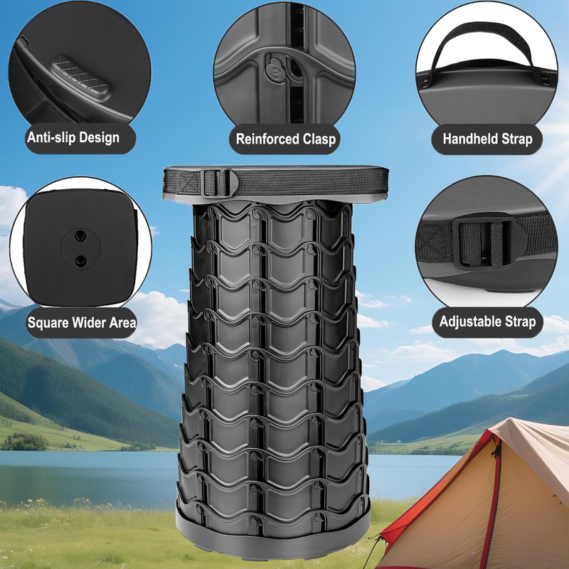 Fishboy Upgraded Collapsible Stool, 400lbs Max Weight, Lightweight But Sturdy, Portable Retractable Folding Telescoping Foldable Camping Stool for Adults Outdoor Fishing Hiking BBQ