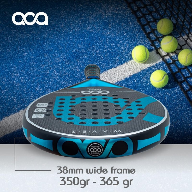 ACA Wave 2 Professional Padel Racket | 3K Carbon | Round Shape | EVA Soft Black | Low-Medium Balance | Great Control & Maneuverability