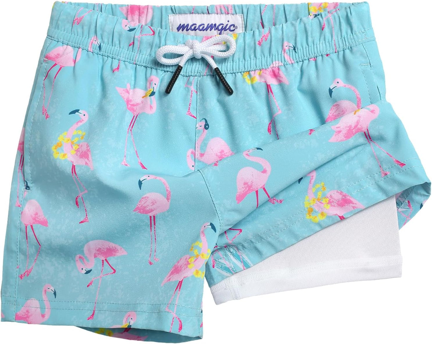 Boys Swim Trunks with Compression Liner | Toddler Stretch Swim Shorts for Active Play