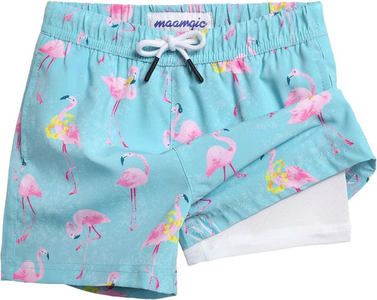 Boys Swim Trunks with Compression Liner | Toddler Stretch Swim Shorts for Active Play