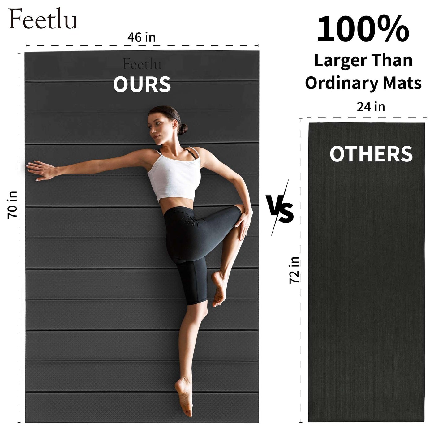 Feetlu Foldable Large Exercise Yoga Mat: Extra Thick Workout Mat for Home Gym and Travel - Anti-Slip Folding Exercise Mat for Yoga, Pilates, and More