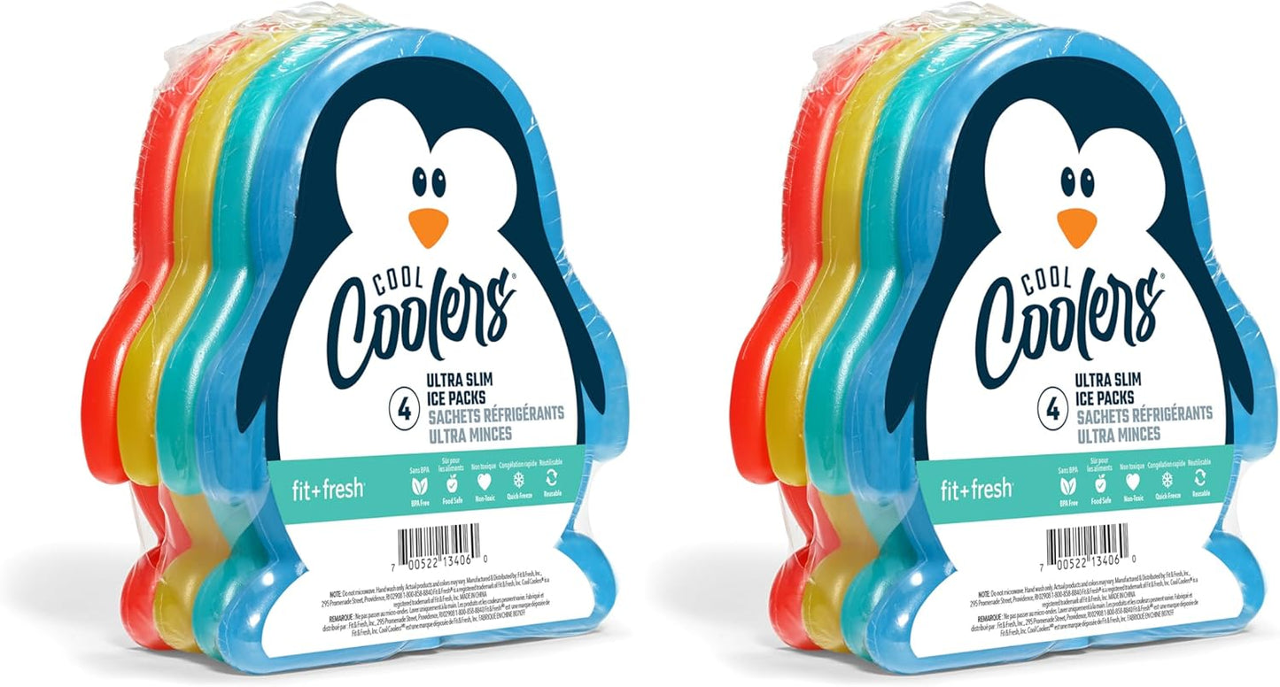 Kids Lunch Box Ice Packs - Slim Penguin Freezer Packs for Lunch Bags | 8 Pack