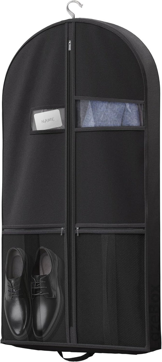 Travel Garment Bag - 43” Heavy-Duty Suit Bag for Suits, Tuxedos & Dresses | Black with Zipper Pocket