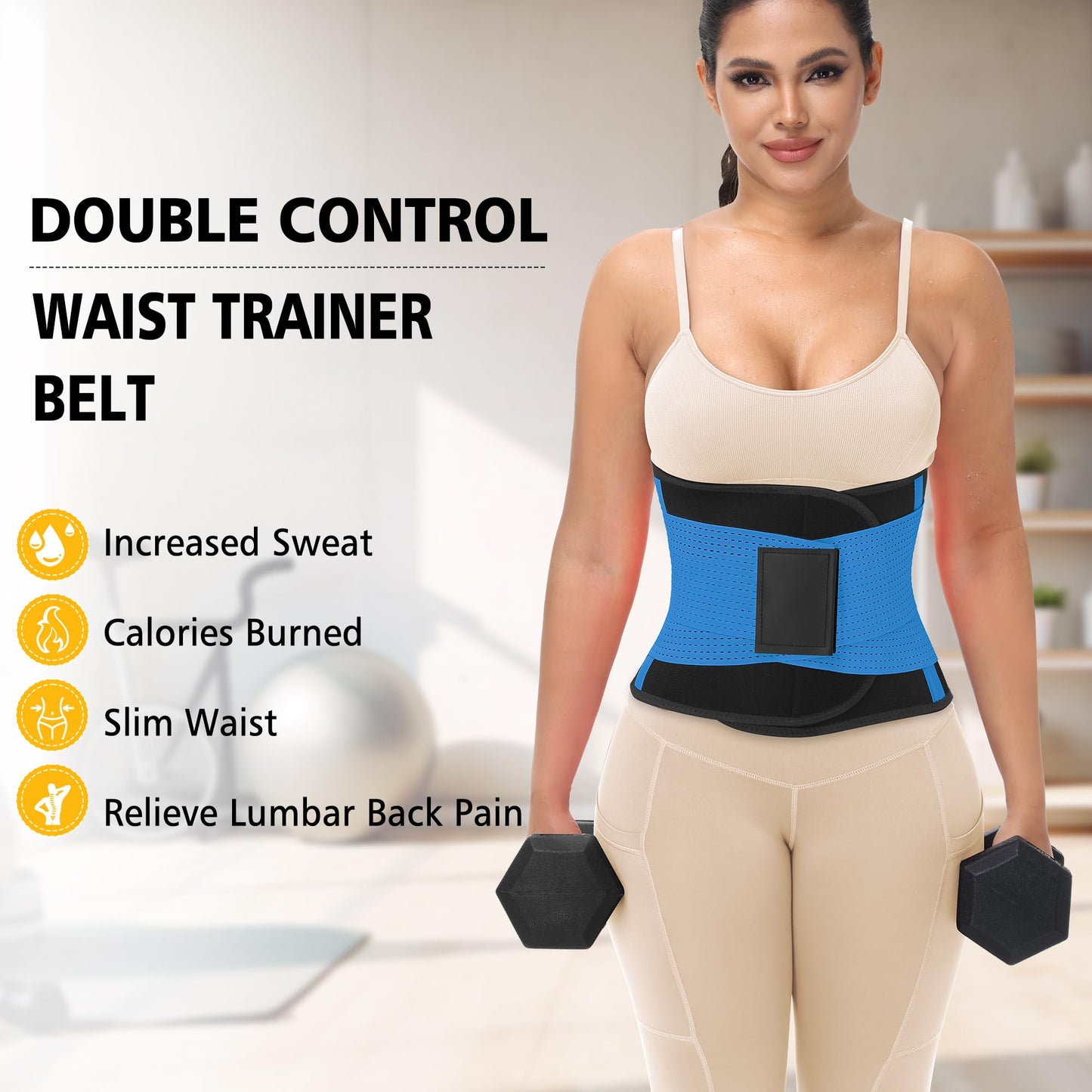 VITOMOR Waist Trainer for Women Lower Belly Fat - Sweat Waist Trimmer Belt for Workout - Tummy Control Stomach Wrap & Body Shaper (Blue, Small)